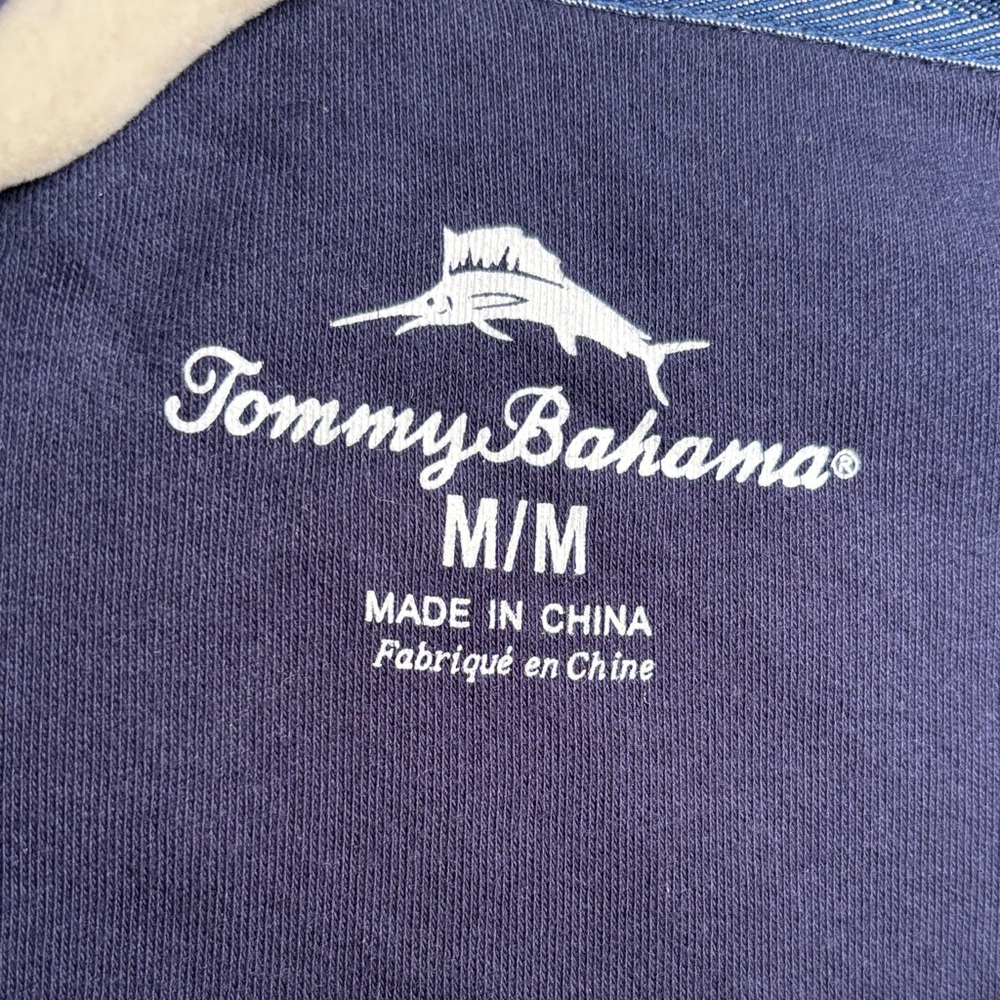 Tommy Bahama Sz MED Deep Blue Zip up Soft Cotton Sweater